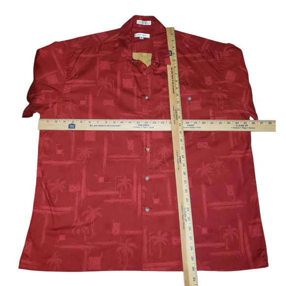 Vtg Pierre Cardin XL Hawaiian Shirt Y2K Palm Jacquard, Burgundy Gold Resortwear - Picture 6 of 7